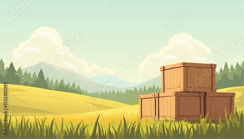 Wooden crate in field