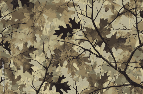 Vector camouflage pattern. Hunting camouflage seamless pattern. Tree barks and leaves hunting camo pattern for accessories.