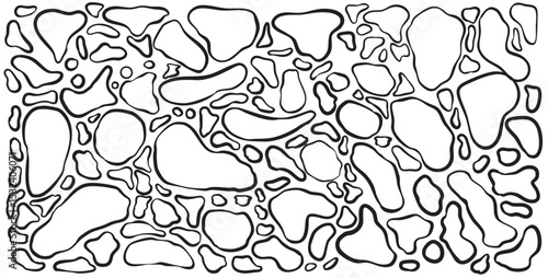 Minimalist abstract background with outline shapes of stones against white. Doodle style stone pattern good for interior design
