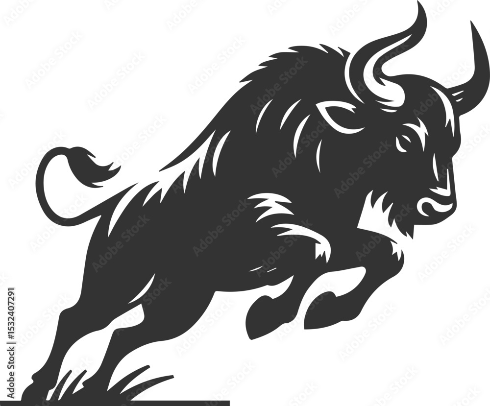 Fototapeta premium Big animal black bull vector silhouette isolated