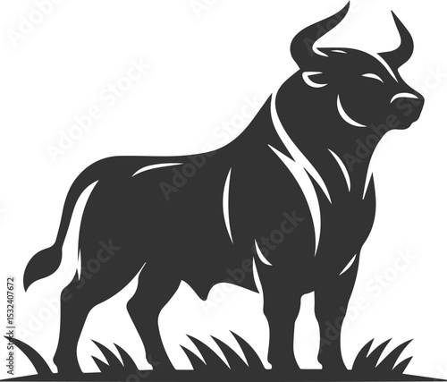 Big animal black bull vector silhouette isolated