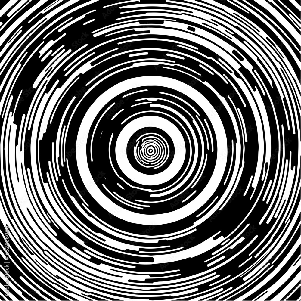 Fototapeta premium Offset concentric circles, hypnotic black and white vector 