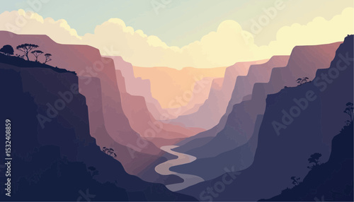 Canyon River Sunset Illustration