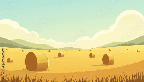 Hay Bale in Open Field Illustration