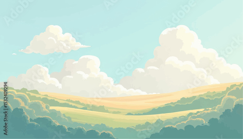 Pastoral Landscape with Sky and Clouds