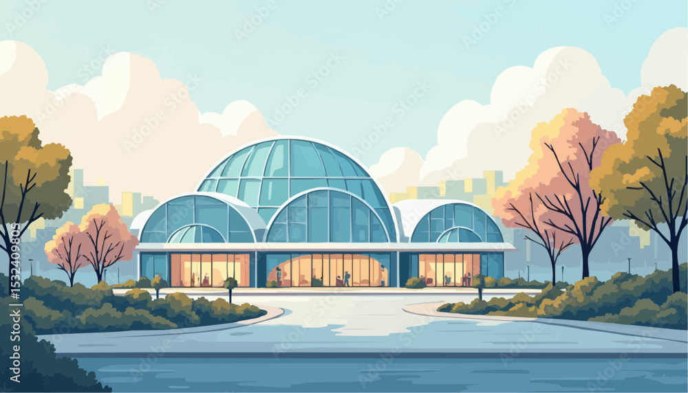 Fototapeta premium Modern Building with Dome Roof and Glass Facade