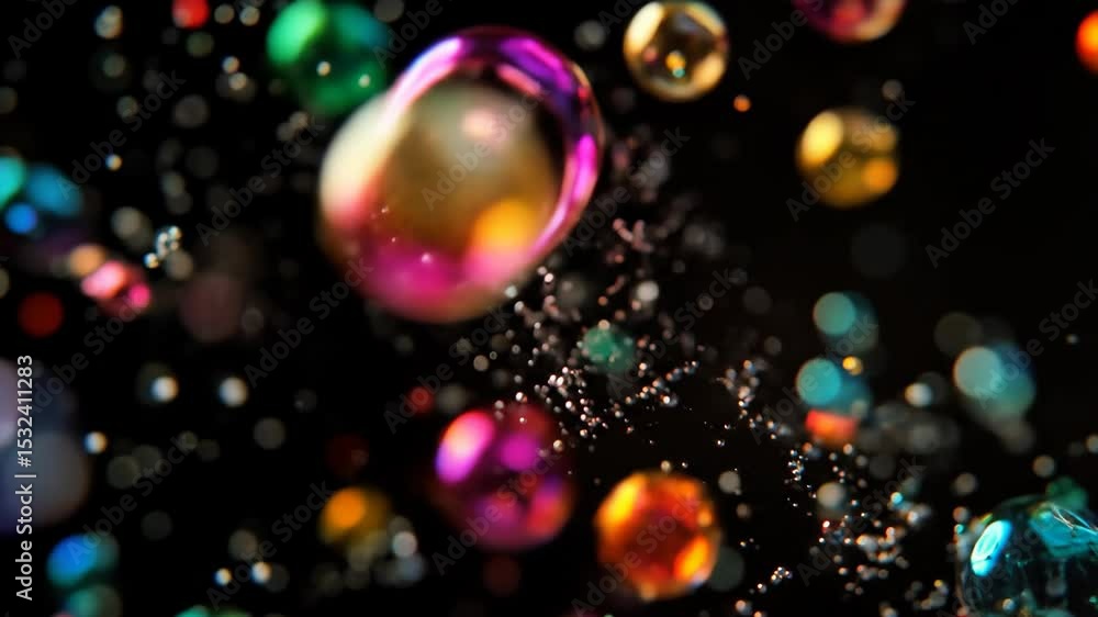 Colorful spheres with reflective surfaces floating in darkness Colorful spheres with reflective surfaces floating in darkness