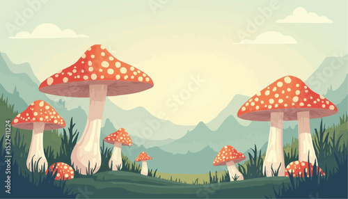Mushroom field illustration in flat design