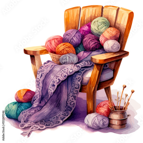 Knitting and Crochet Watercolor Clipart, yarn, needlework, beautiful knitting artwork