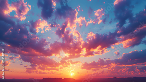 Fototapeta Naklejka Na Ścianę i Meble -  Amazing dramatic colorful sunset sky over Ayers Rock in Uluru-Kata Tjuta National Park - at Living Cultural Landscape, Australia
