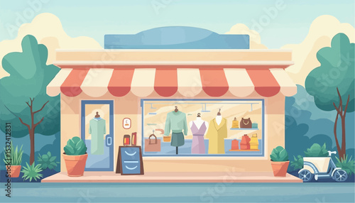 Clothing Store Front View Illustration