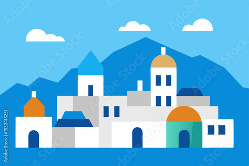 Mediterranean Coastal Town A Vibrant Illustration of Architecture and Landscape