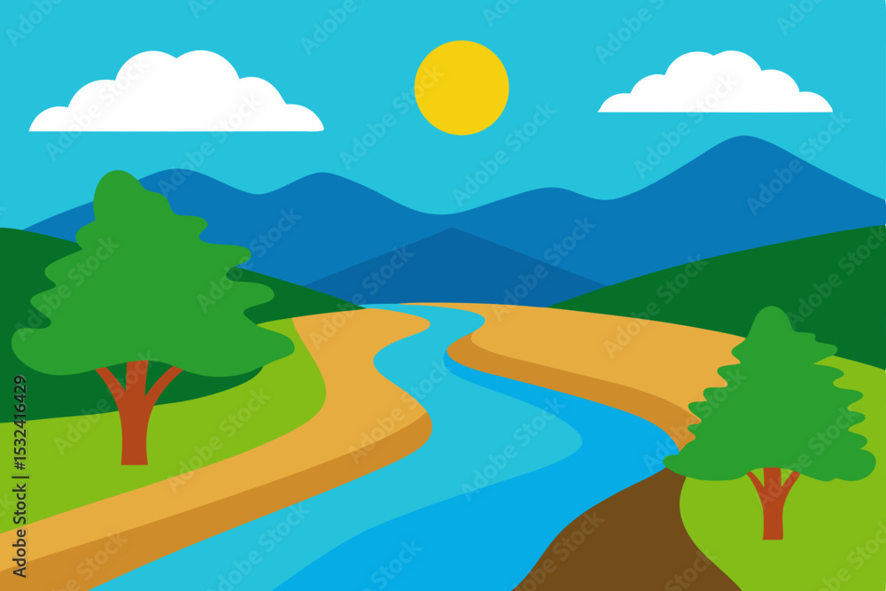 Obraz premium Serene Mountain River Landscape A Picturesque View of Nature's Beauty