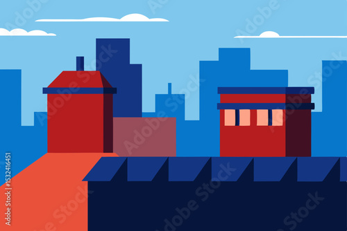 Cityscape Rooftop View Urban Architecture Illustration