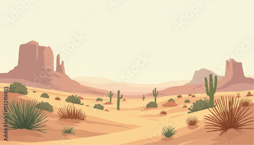Desert landscape with cactus and rock formation