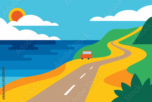 Coastal Road Trip Scenic Drive, Ocean Views, Summer Adventure