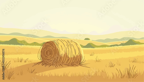 Hay Bale in Golden Field Illustration