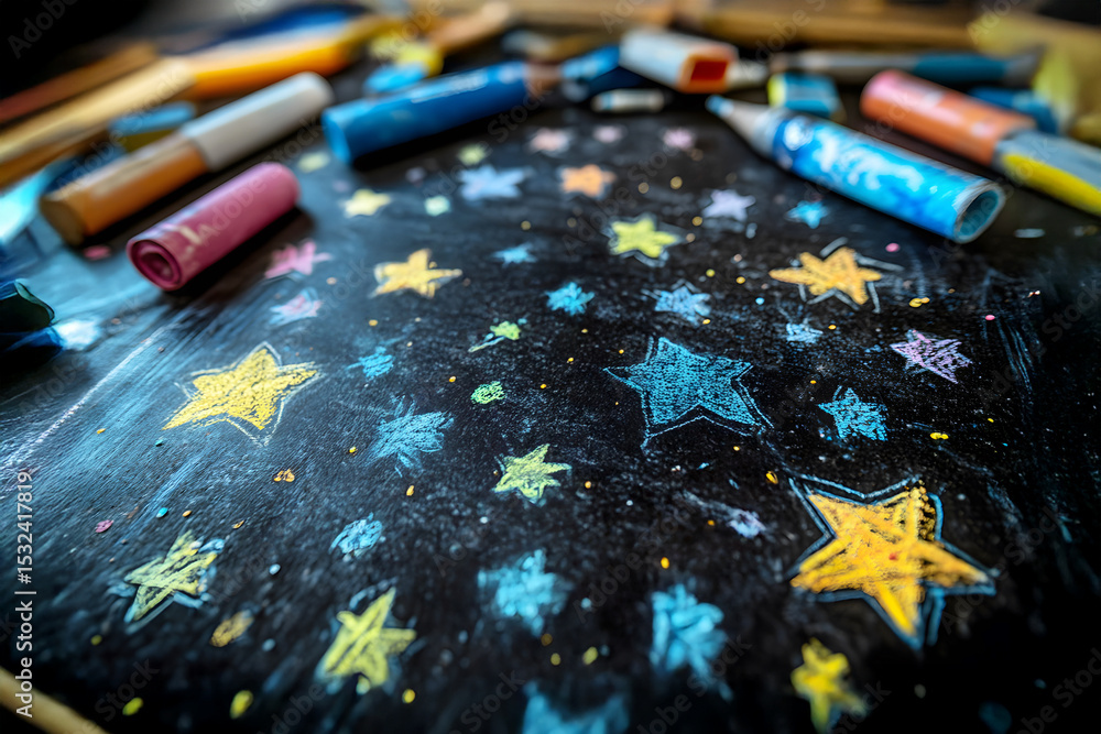Fototapeta premium Chalkboard with Colorful Chalk