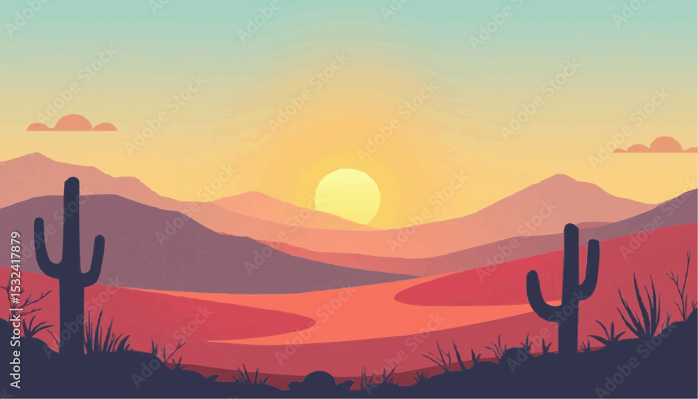 Naklejka premium Desert Landscape at Sunset