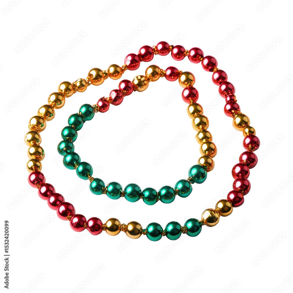 Fototapeta premium Mardi Gras Beads, Mardi Gras Beads Background. Festive Mardi Border, isolated on transparent background