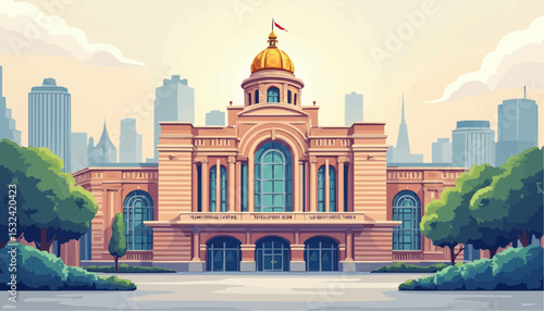 Illustration of State Capitol Building with Cityscape