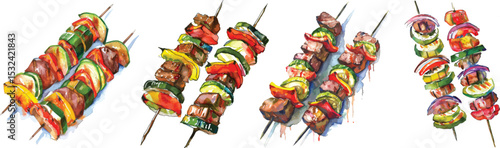Shish Kebab Vector Illustration on White Background.