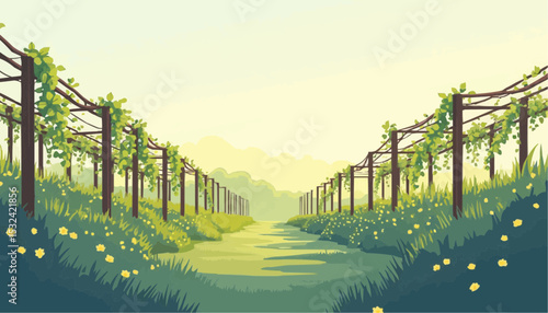Vineyard Path Landscape Illustration