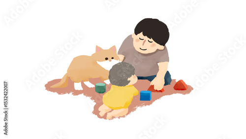 ペットと家族のあたたかなひと時