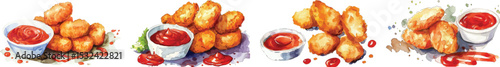 Chicken Nuggets Vector Illustration with Ketchup on White Background.
