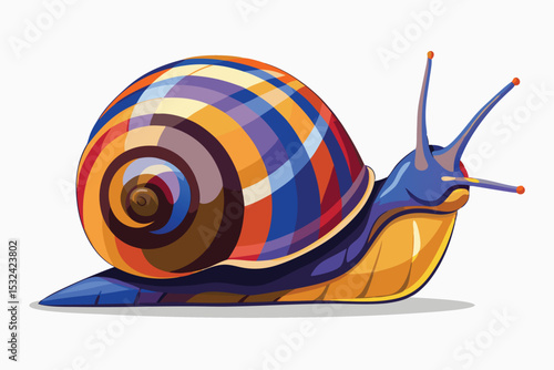 Isolated garden snail with a brown spiral shell on a white background