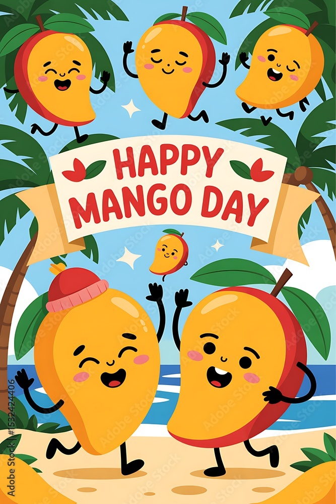 Fototapeta premium Happy Mango Day Story Beach Poster | Mango Day Story 