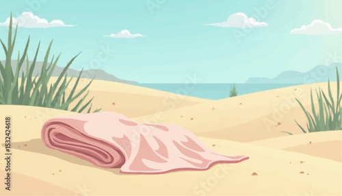 Towel on beach sand