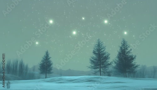 Wallpaper Mural Winter night landscape with snow-covered hills and trees under a starry sky. Torontodigital.ca