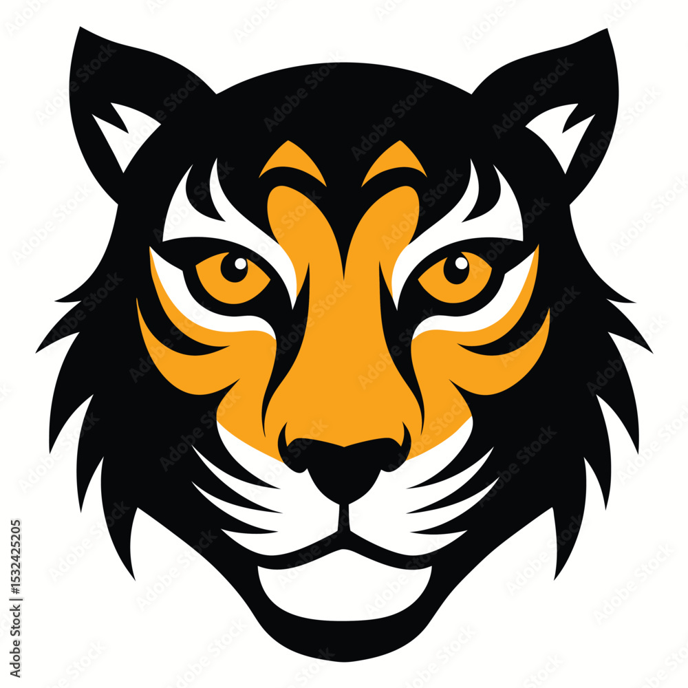 Fototapeta premium Majestic Tiger Head Illustration Fierce, Striking, and Symbolic Orange and Black Design