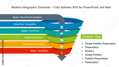 Sales Funnel Infographic Vector for PowerPoint Presentation. Fully editable vector SVG file compatible with PowerPoint, Illustrator, and most vector-based applications..