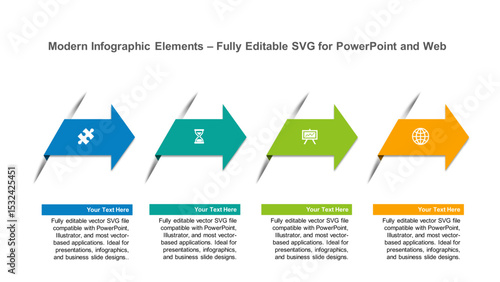 Colorful Arrow Infographic Vector for PowerPoint Presentation. Fully editable vector SVG file compatible with PowerPoint, Illustrator, and most vector-based applications.