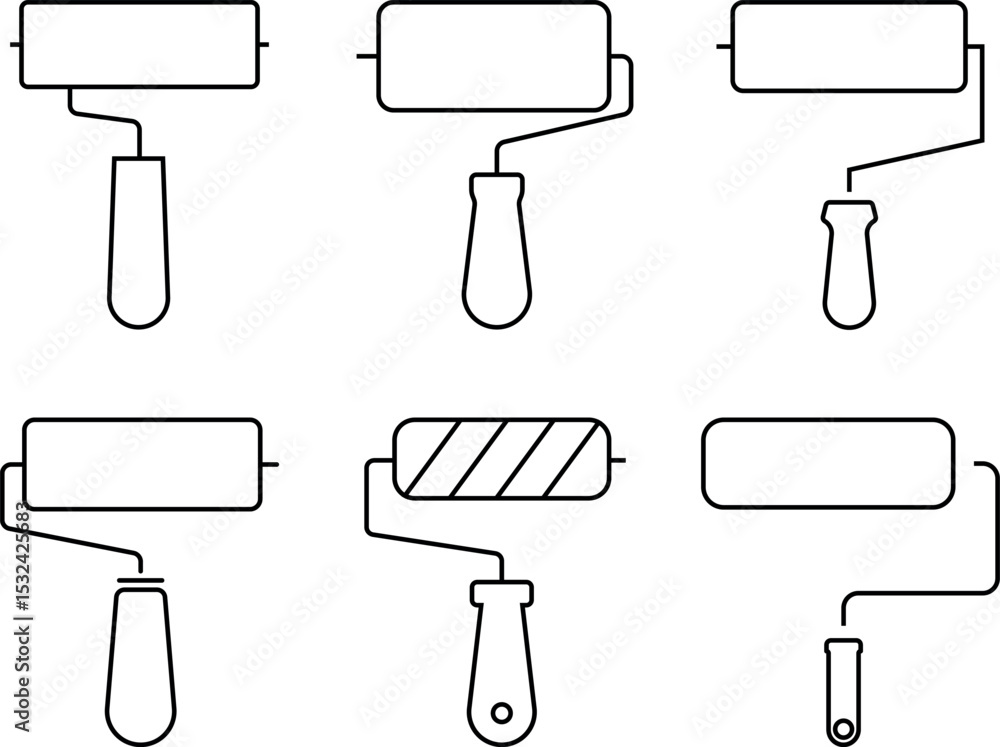 Fototapeta premium Simple Line Art Illustration of Various Paint Rollers