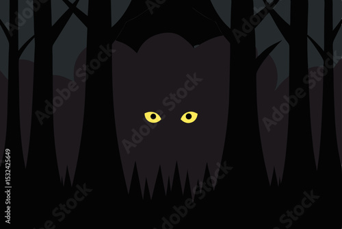 Mysterious Forest Creature Glowing Eyes in the Dark Woods