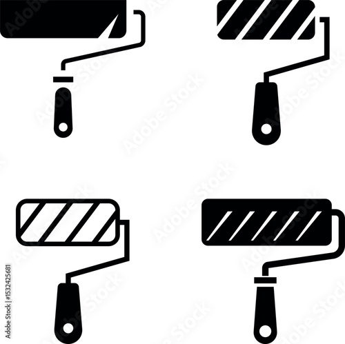 Four simple, black and white icons depicting paint rollers.