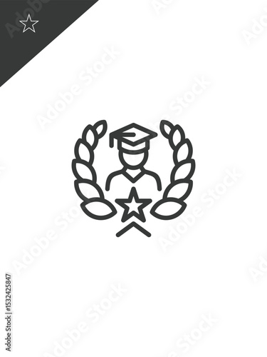 Graduate with laurel crown and star, symbolizing academic success, graduate logo, laurel crown logo, graduation cap emblem, excellence badge