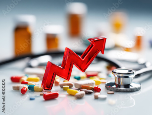 Increase in medication costs highlighted by rising arrow and tablets