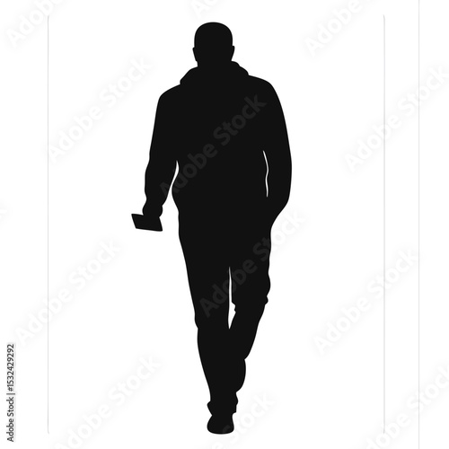 Silhouette of a man walking towards the viewer in casual clothing isolated design.