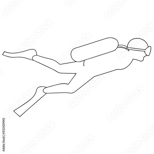 Outlined illustration of a scuba diver with dive gear in a minimalist flat design style. scuba diving, diver, diving, underwater, outline.