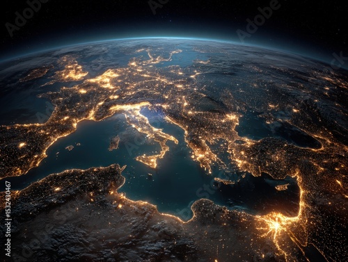 Fototapeta Naklejka Na Ścianę i Meble -  Explore the illuminated beauty of Europe from space at night