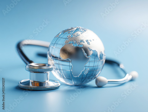 Global health concept with a stethoscope and medical globe representation