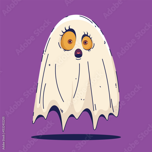 Scary Ghost Icon in Hand Drawn Style for Halloween. Spooky cartoon character. Ghost icon. Playful night spirit with decorations. perfect for cards, patterns, print, web