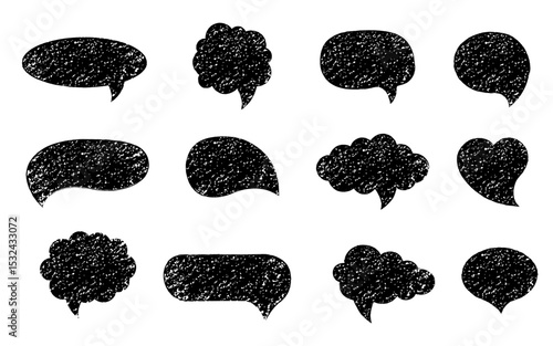 Speech bubbles set. Crayon, chalk, pencil doodle talk speech bubble frame. Comic speech bubbles for dialog, talk, and chat.