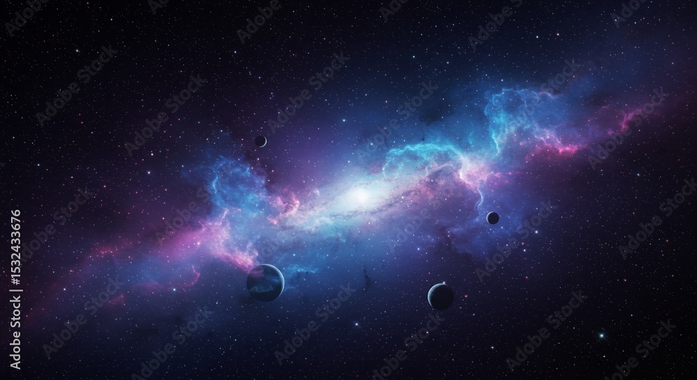 Fototapeta premium Vibrant Galaxy Nebula with Planets and Distant Stars Space Illustration