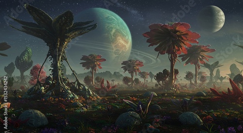 Exploring Strange Alien Landscape with Giant Planets at Night