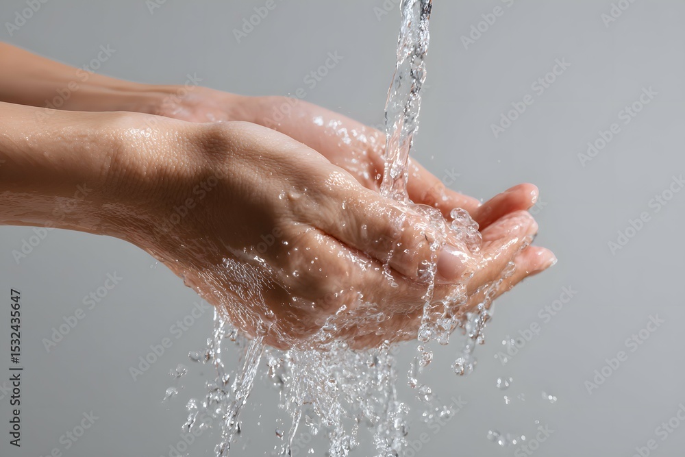 Fototapeta premium Pure hands under water, invigorating and refreshing, embodying hygiene and renewal.